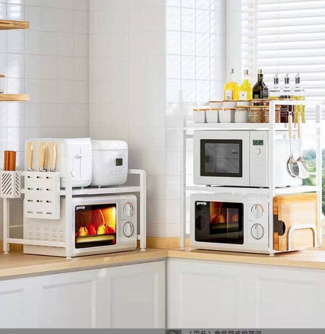 White Black Steel Kitchen Benchtop Extendable Storage Microwave Rack.